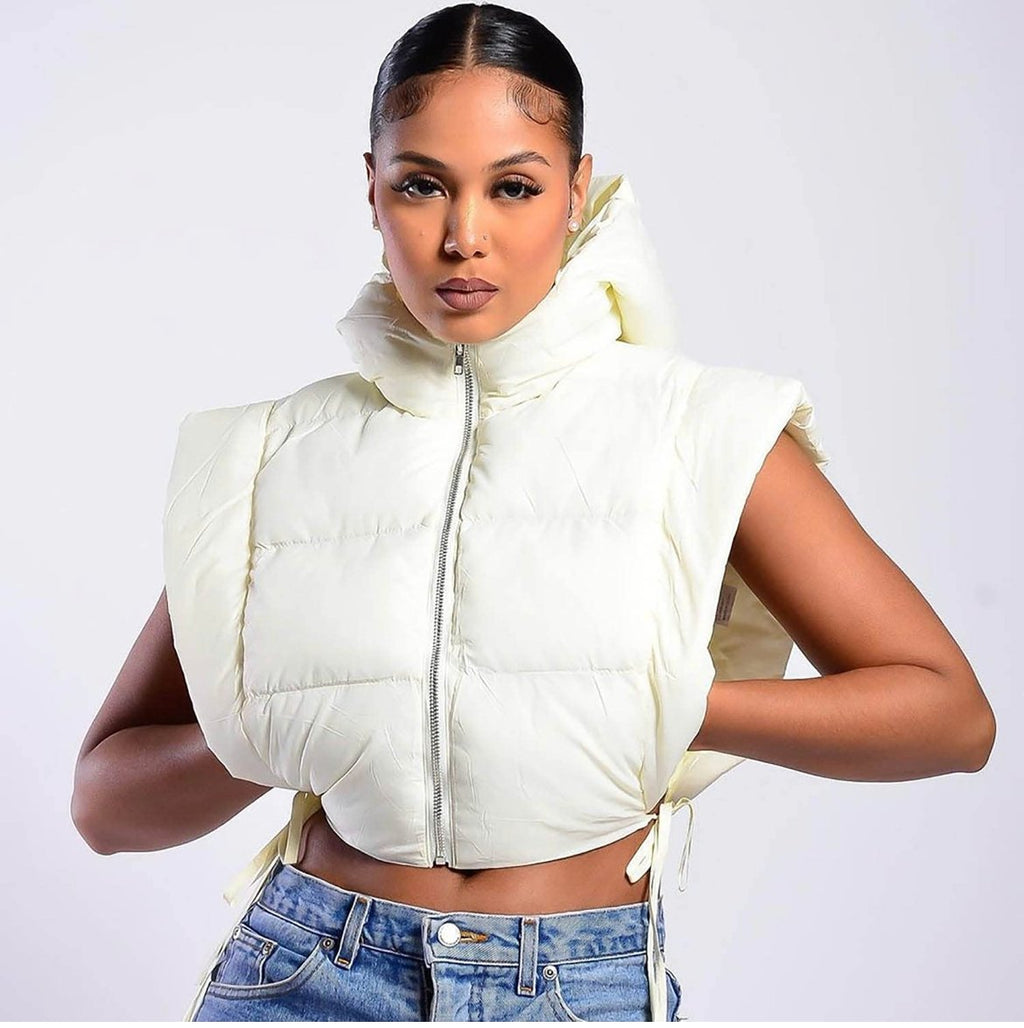 Women's Side Tie Cropped Hooded Puffer Vest