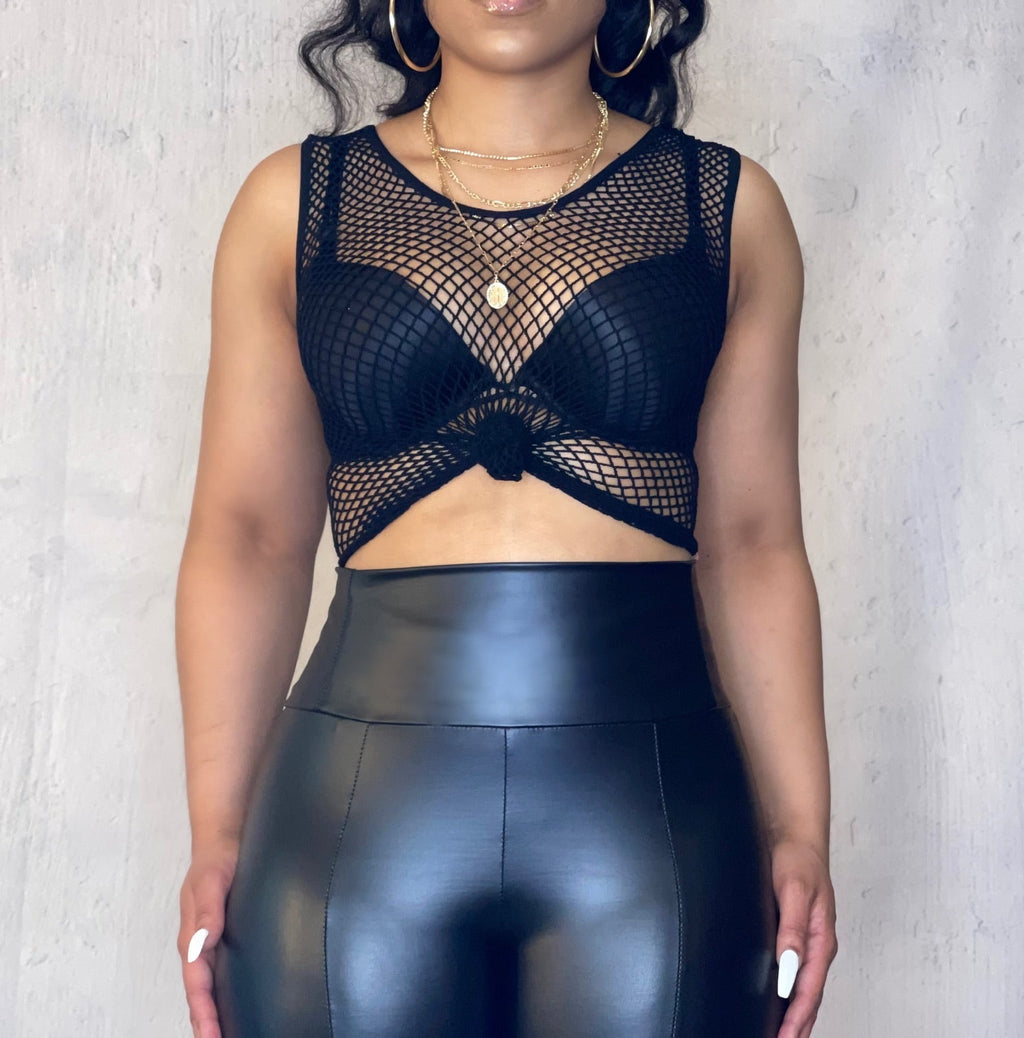 What A Catch- Fish Net Tie Knot Crop Top - QuTique